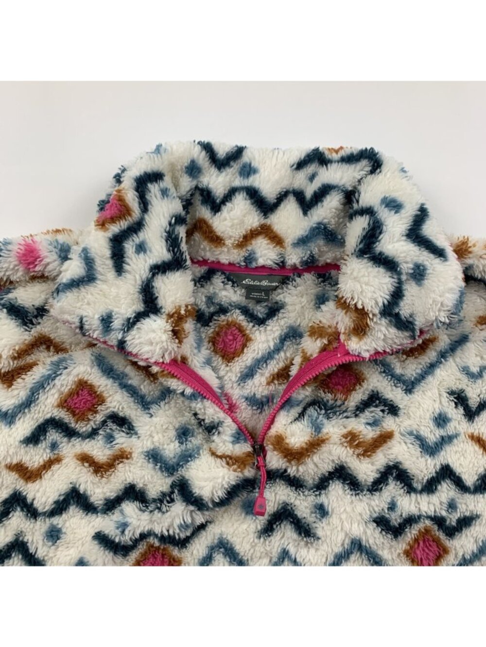 Eddie Bauer Aztec Printed Quest Plush Teddy Fleece Pullover Jacket L - Picture 2 of 5